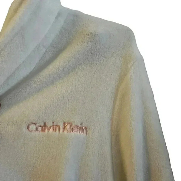 CALVIN KLEIN Plush Bridal White Bathrobe Lounge Pockets Sash/Belt Womens Sz XS/S - Picture 11 of 16